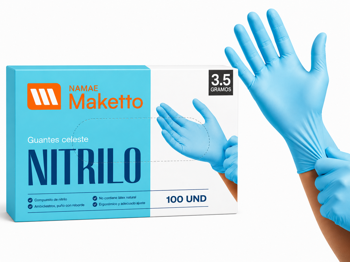 Guantes de Nitrilo · Celeste · Maketto
